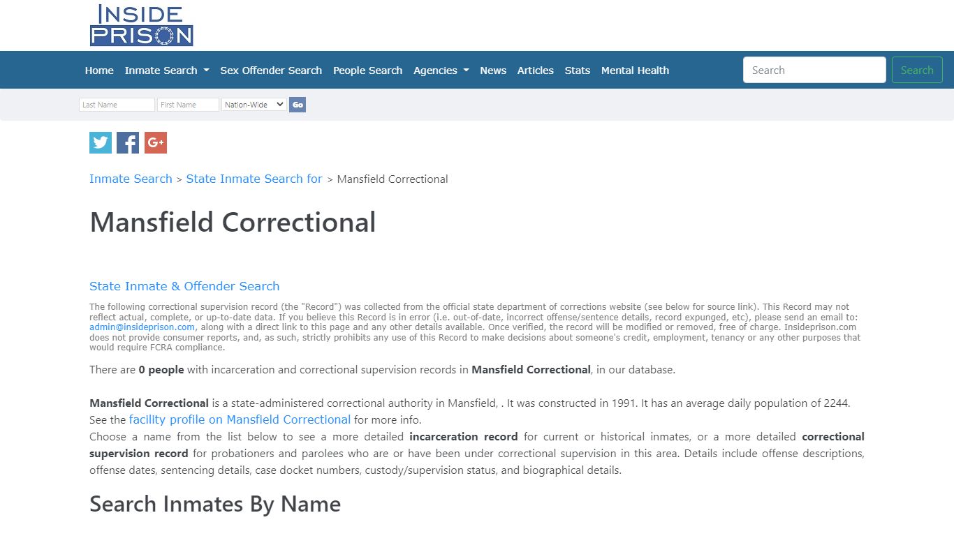Inmates & Offenders in Mansfield Correctional,